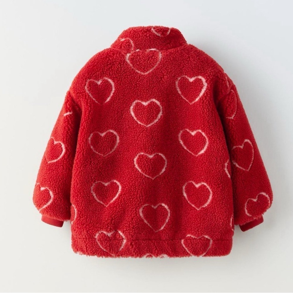 NWT Zara Red Heart Patterned Kids sweater jacket fleece 18- 24 months - Picture 2 of 3